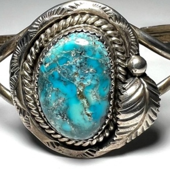 Vtg Signed Rose Lincoln Morenci Turquoise Sterling Silver Native American Cuff